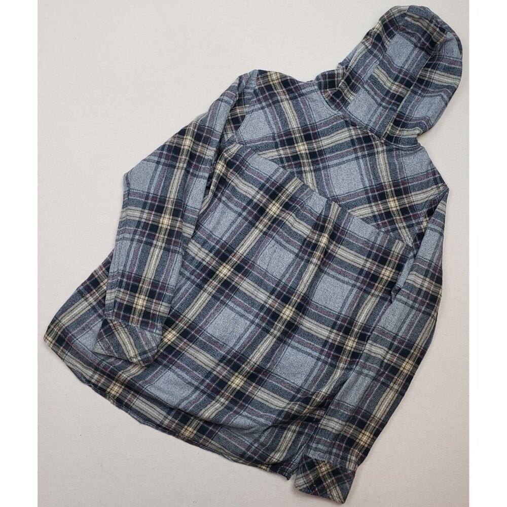 Empyre Men's Lined Flannel Full Zip Sherpa Hoodie Shacket Blue/Gray Plaid Sz M - Picture 2 of 6